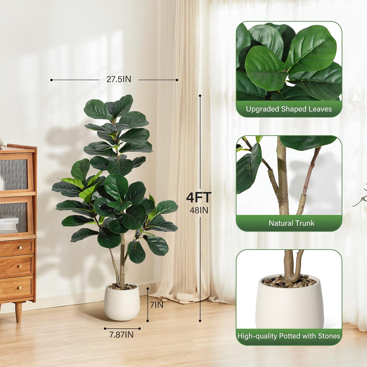 Sztuczne drzewo figa z dużymi  – Ficus Lyrata Tree recenzja i cena